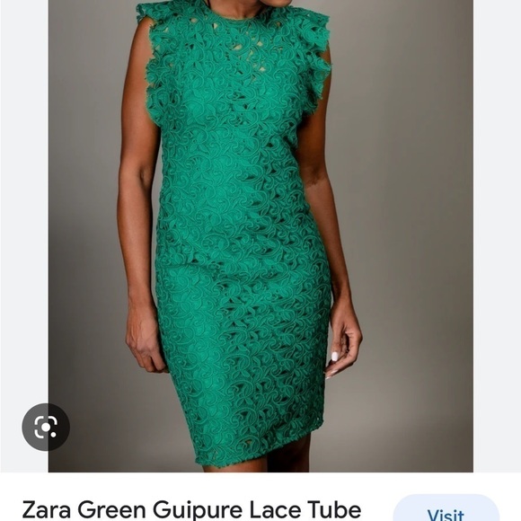 ZARA Green Guipure Lace Tube Dress EUC - Picture 3 of 11